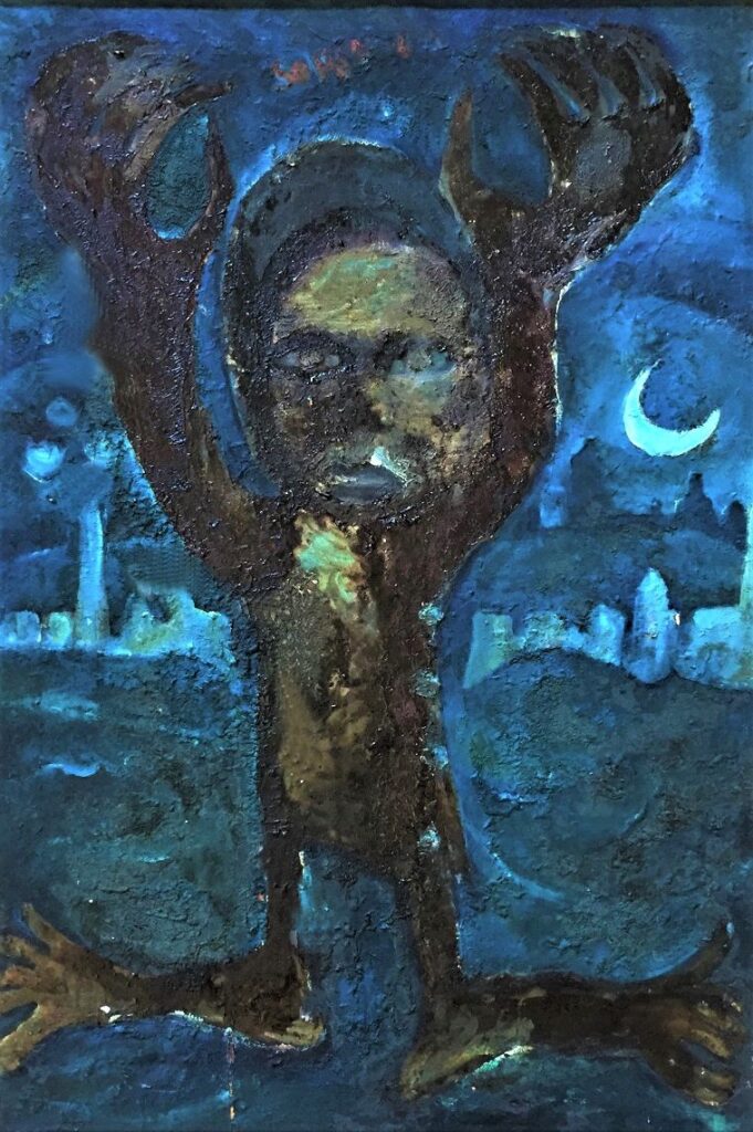 1963 - Stato d'animo con le mani in alto - Olio su tela, 67x45 cm