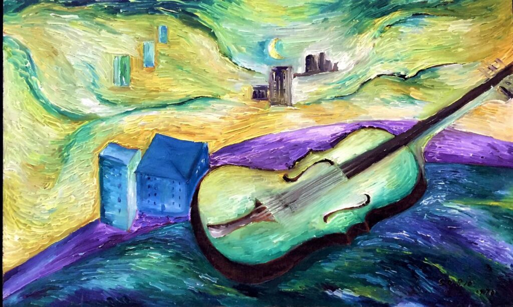 1970 - Violino in cielo. Dedicato a Johann Sebastian Bach - 64x40 cm