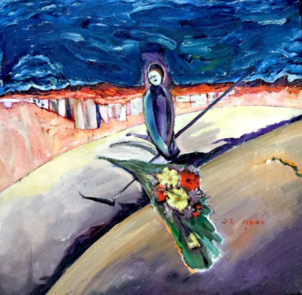 1975 - Al mondo che muore. I fiori per Fabio - Olio su tela. 69x67 cm