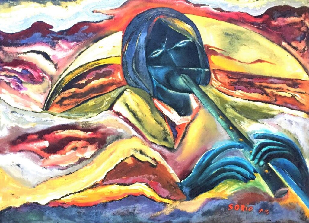 1975 - Suonatore per il deserto - Olio su tela, 67x50 cm