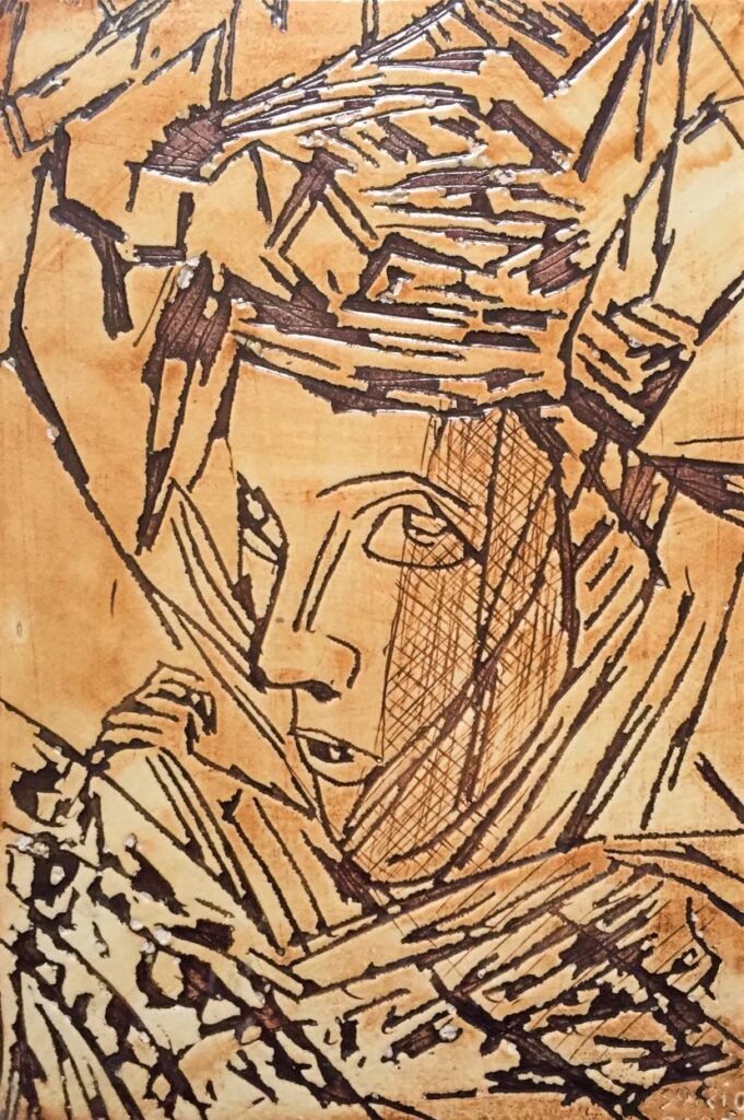 2005 - La maschera ocra -Piastra incisa, 20x30 cm