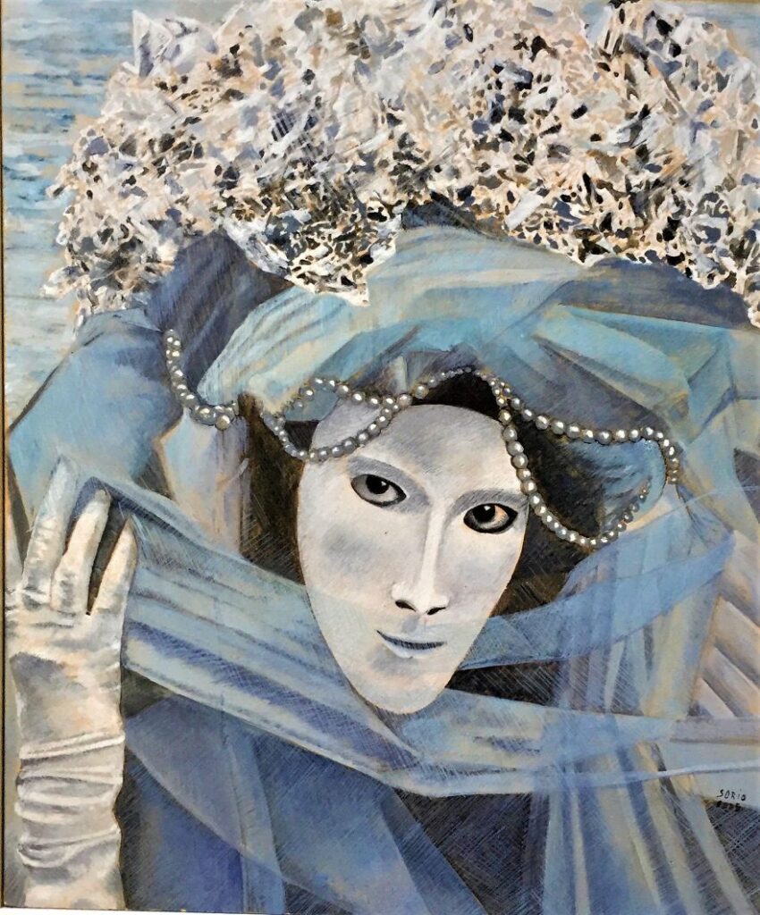 2005 - Maschera col velo azzurro - 50x60 cm