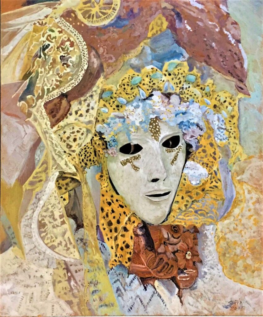 2005 - Maschera con perle verdi - 50x60 cm