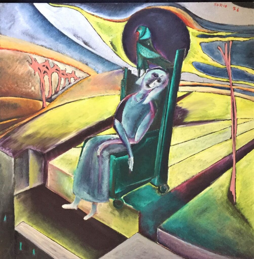 1976 - La società malata sta precipitando. Sulle sue rovine nascerà il nuovo uomo - Olio su legno, 61x61 cm